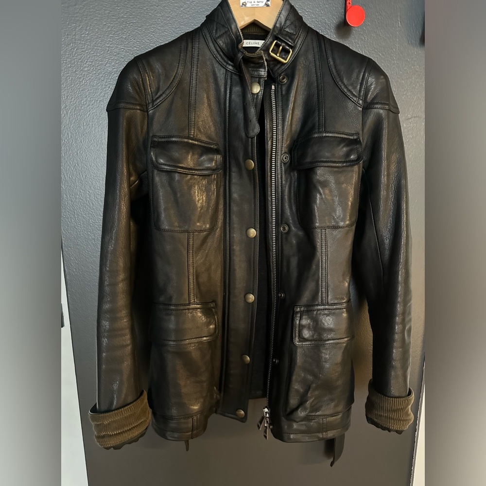 Celine Leather Jacket Belted Biker size 38 (fits like S)